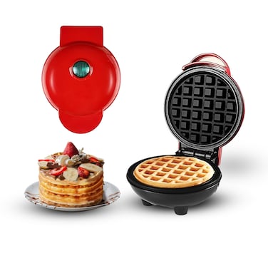 Jinou 4" Mini Waffle Maker - Made With Premium Quality Plastic &amp; Non-Stick Coating - Small Pancake Maker For Brownies, Cookies, Quesadillas, Calzones, Hash Browns and Other Foods