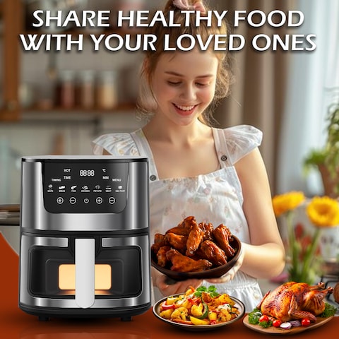 Jinou Airfryer 5.5L&ndash;Non-Stick bucket &amp; Digital Temperature Control&ndash;The smart fryer Ideal for Frying, Grilling, Roasting, Baking, &amp; Toasting Vegetables, French Fries, Meat &amp; Fish (10 free paper liners)