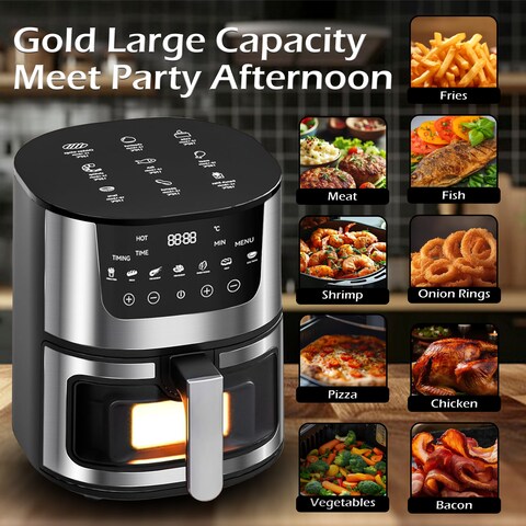 Jinou Airfryer 5.5L&ndash;Non-Stick bucket &amp; Digital Temperature Control&ndash;The smart fryer Ideal for Frying, Grilling, Roasting, Baking, &amp; Toasting Vegetables, French Fries, Meat &amp; Fish (10 free paper liners)