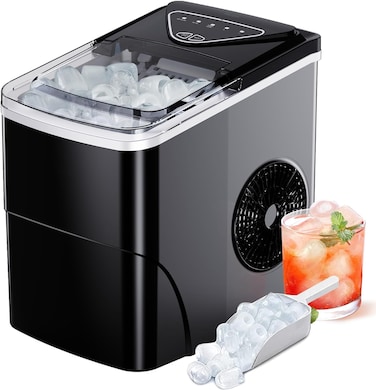 JINOU Ice Maker - 2.2L Refillable Water Tank &ndash; Made with Premium Quality Abs Material, Updated Electronics &amp; Cooling System - Ice Cube Maker Produces 12 Kg Ice In 24 Hours