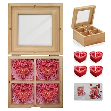 Jinou Valentine's day gift &ndash; Heart Shape Candles Encased in Premium Quality Bamboo box &ndash; Gift for Wife, Husband, Boyfriend and Girlfriend