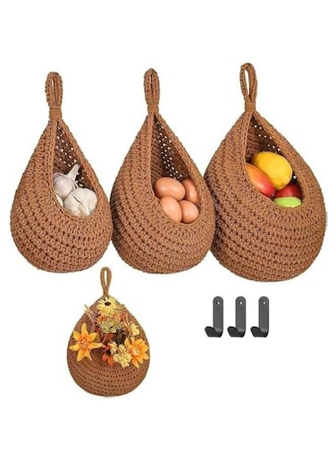 3PCS Wall Hanging Fruit Baskets for Kitchen, Vegetable Boho Basket, Woven Basket Kitchen Storage Products, Tomato Potato and Onion Box