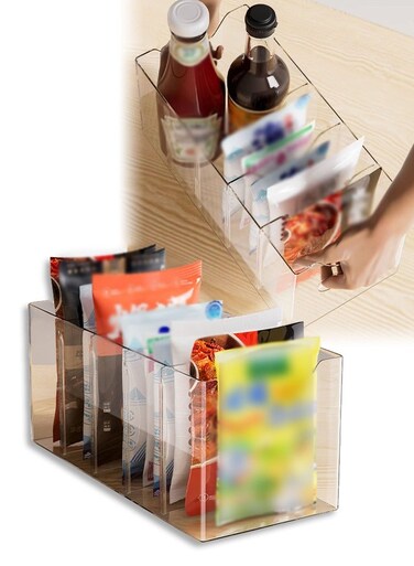 Seasoning Packet Organizer with Removable Dividers, Drink Packet Organizer Condiment Storage Caddy for Kitchen Pantry Cabinet Countertop Holds Spice, Hot Chocolate Sauce, Clear