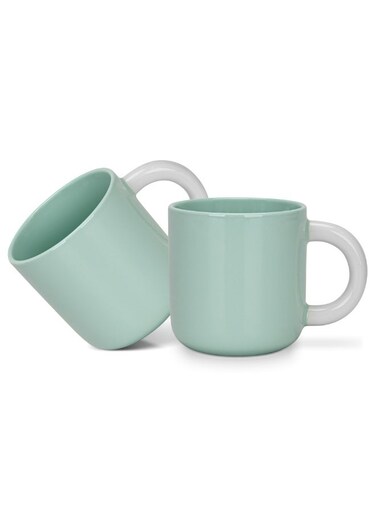 2-Piece Coffee Mugs 360ml New Bone China Printed Tea Cups, Green Ceramic Mug for Hot Drinks, Latte, Cappuccino, Office or Home Use