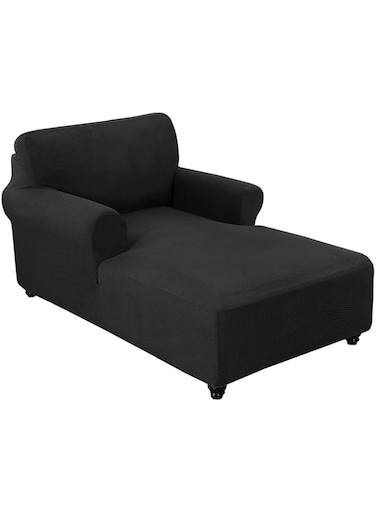 GEBIN Chaise Lounge Cover, Stretch Chaise Chair Covers for Living Room Chaise Slipcover with Double Arm Chaise Lounge Slipcover for Bedroom Chaise Soft Sofa Cover (Black)