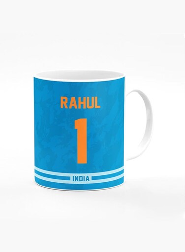 Designer Printed Coffee Mug with Heavy Duty Handle 11oz Ceramic Personalised Gift Mugs Cup [Microwave Safe &amp; Dishwasher Proof ] - Cricket Player - KL Rahul, Jersey Number - 1