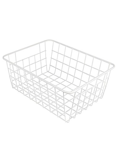 Metal Storage Basket Wire Basket Freezer Basket Food Storage Basket Storage Basket With Handle Suitable For Kitchen,Bathroom,Bedroom,Office,Household Goods Organizer(white)