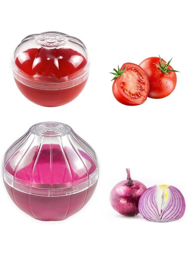 Fruit and Vegetable Shaped Savers, Onion and Tomato Storage Containers, for Fridge, Vegetable Crisper, Makes Food Stays Fresh Longer, Pack of 2