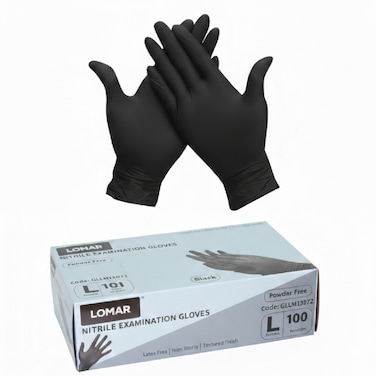 LOMAR Nitrile Examination Gloves - Black, Powder-Free, Size Large (100 Pieces)   Professional Grade, Latex-Free &amp; High Sensitivity