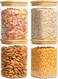 MASTER Set of 4 Square 1000ml kitchen storage containers set, glass jar for kitchen storage, glass jars with lid bamboo, Clear Glass Containers for Flour, Sugar, Coffee, Rice container, Candy jar