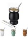 Yerba Mate Cup, 304 Stainless Steel Double-Wall Mate Cup, Heat Insulation Yerba Mate Gourd, Tea Cup Set Includes Cleaning Brush &amp; 2 Bombillas (Black)