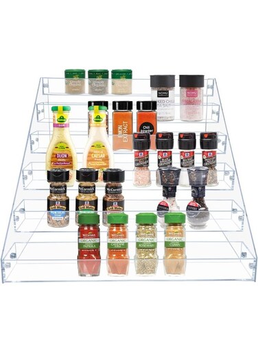 Tiered Spice Rack, Seasoning Organizer, Clear Acrylic Vertical Shelves Can Organizer For Countertop, Cabinet, Pantry, Kitchen Organization &amp; Storage - 6 Tier