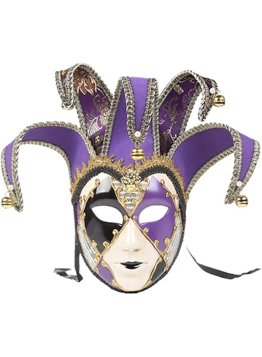 Venetian Masquerade Mask Full Face Jester Mask Carnival Costume Cosplay Dress Up Accessory for Performance Party(Blue, Crack Grain Style)