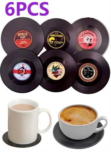 Coasters Set,Retro Vinyl Record Disc Coasters For Drink Bar Office,Housewarming Gifts,Multicolour 10.5cm