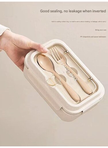 Lunch Box With Spoon And Chopsticks Lunch Containers with 3 Compartments, Utensils and Sauce Container, 850ml