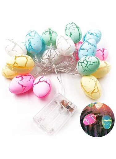 Easter 10 Egg String Lights &ndash; LED Crackle Pattern Fairy Lights, Battery Operated, Egg-Shaped LED Wire Lights, 1.5 Meter Length, Perfect for Ganpati, Onam, Diwali, and Festive Decor