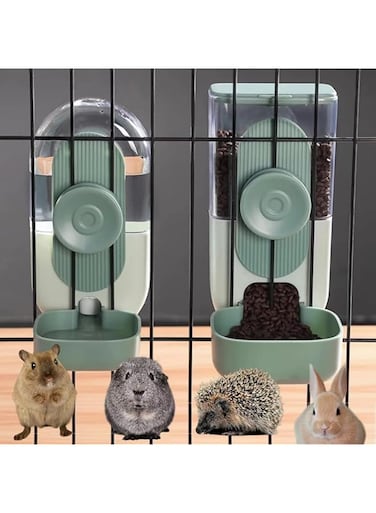 DOOKOO Gravity Cat Feeder and Water Dispenser Hanging Automatic Food Water Dispenser Auto Pet Feeder and Waterer Set for Puppy Kitten Rabbit Chinchilla Guinea Pig Ferret,Green