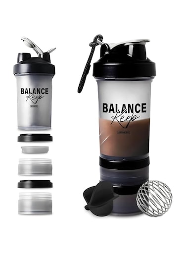 BERNESSI 500ml/17oz Protein Shaker Bottle with Leak-Proof for Protein Mixes &amp; Shakes with Stainless Steel Ball, Protein Bottle Blender Cocktail Shaker Cup for Gym Fitness Home Pre Workout (Balance)