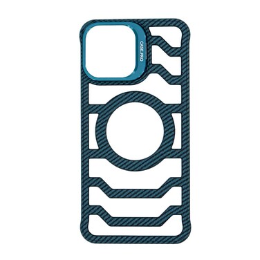 iPhone 14 Pro Max Bazel Less Carbon Fiber Magsafe Case With Metal Kickstand - Turquoise