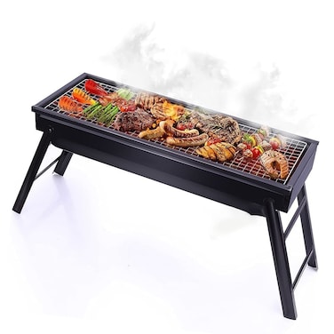 Portable Folding Barbecue Classic Pull Barbecue Charcoal Grill - Black