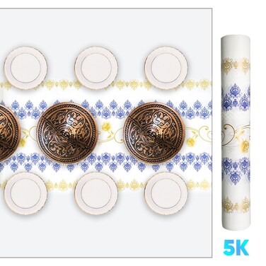 5 KG Disposable Sofra Roll, Beautiful Rose Design Sufra - Green Purple Rose