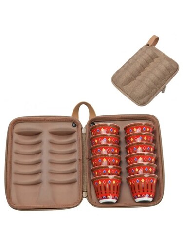 حافظة حمل فناجين القهوة العربية (الفناجين غير مشمولة)   تتسع حتى 12 فنجان