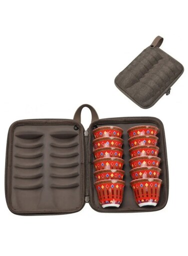 حافظة حمل فناجين القهوة العربية (الفناجين غير مشمولة)   تتسع حتى 12 فنجان