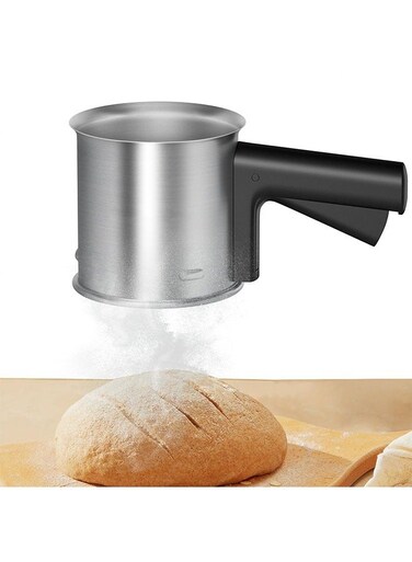 Sifter, 3 Cup Stainless Steel, Double Layer Fine Mesh, One Hand Press Crank for Effortless Sifting, Ideal for Baking, Cake Making, and Powdered Sugar Dusting, Durable and Easy to Clean