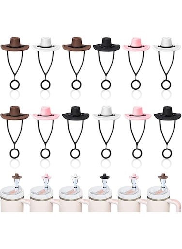 NALACAL 12 Pcs Cowboy Hat Straw Topper, Silicone Cowboy Hat Straw Covers, Straw Toppers for Stanley Straw Cover Cap for Stanley Cup Accessories 30&amp;40 Oz Tumbler 10mm