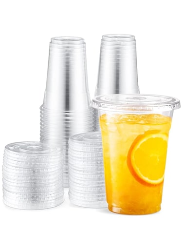 Eupako 16 oz Clear Plastic Cups with Lids 100 Sets Disposable Plastic Cups with Flat Lids To Go, Cold Drink Cups, Smoothie Cups, Disposable Ice Coffee Cups