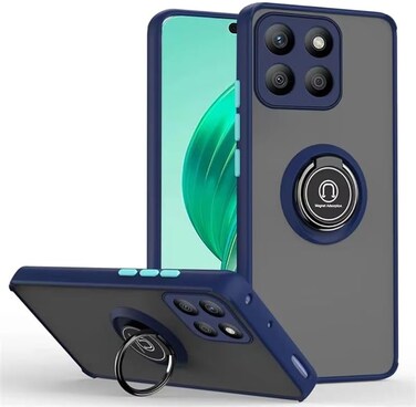 Honor X8b Case Cover Metal Ring Holder Grip Kickstand Car Magnetic Mount Shockproof Matte Hard Back Bumper Case for Honor X8B 2024 (Blue)