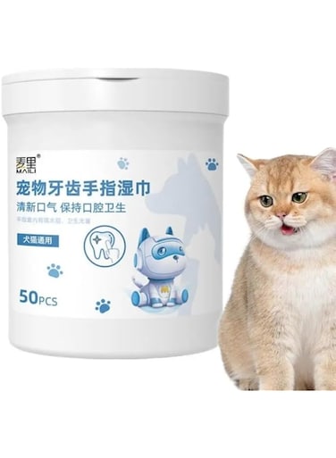 50 Pcs Disposable Gentle Cleaning Wipes,Teeth Cleaning Wipes for Pets, Dental Care Finger Wipes for Dogs &amp; Cats, Reduce Plaque &amp; Tartar Build-Up and Remove Bad Breath, No Brushing Required
