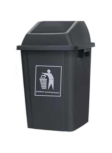 YU WELL Trash Can Plastic Rectangular Trash/Garbage Can Modern Plastic Small Trash Can Wastebasket, Garbage Container Bin for Bathroom, Kitchen, Laundry Room, Home Office (Gray/Black, 20 Litre)