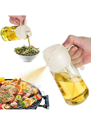 oz olive oil dispenser bottle kitchen 2 in 1 oil dispenser air fryer salad frying barbecue 470ml premium glass oil bottle sprayer cooking cream white