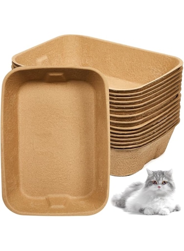 Disposable Cat Litter Box, 5 Pack Paper Kitten Litter Boxes, Sustainable, Clean, Sifting, Small Disposable Cat Litter Box for Indoor Outdoor Travel Litter Box Small Animals, 16.1x11.2x3.7 Inch