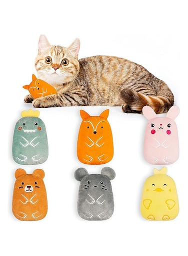ELECDON Catnip Toys, Cat Chew Toy, Interactive Toy with Cute Cat, Kitten Toys for Indoor Cats with Rattle Sound, Cat Plush Pillow Toy for Kitty Teething Chew Kick Gift, 6 Pcs