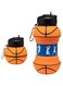 Oasisgalore Water Bottle, Silicone Collapsible Basketball Water Bottle with Keyring for Kids Toddler, Foldable Water Bottle with Carabiner for School Sport Gym Camping Hiking (Basketball)