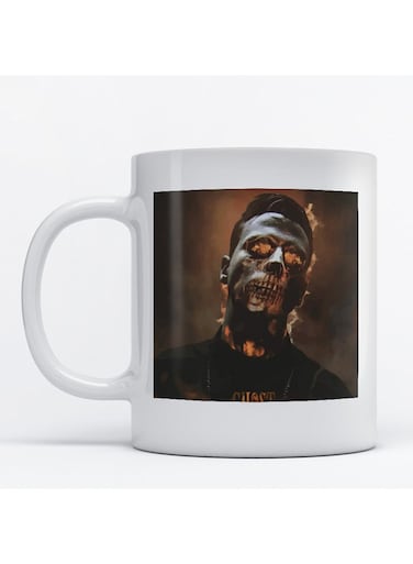 Burning Man Printed Mug White/Brown/Grey