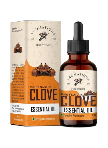 Aromatique Clove Essential Oil,Therapeutic Grade 100% Pure Clove Oil For Teeth,Hair And Skin (15Ml) Amber