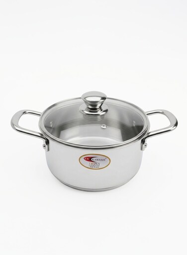 Triply Handi 3Ltr with Glass Lid - High-Quality Stainless Steel Medium Cooking Pot, Even Heat Distribution, Durable Multi-Layer Construction, Induction Friendly, Perfect for Home Cooking