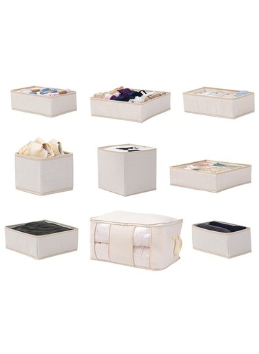 High-end washable pure cotton and linen fabrics Underwear storage box Drawer-style clothing storage 6-piece set