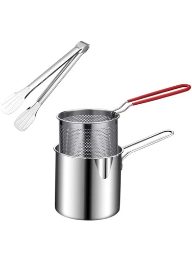 Erweicet Deep Fryer Set, Stainless Steel Oil Fryer Basket, Frying Pot with Strainer Basket for Kitchen Cooking