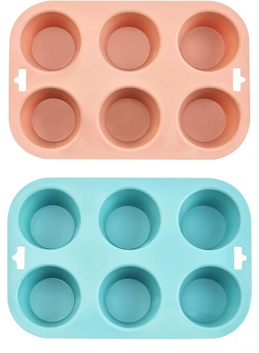 Silicone Air Fryer Egg Pan, 2 Pcs 6 CavitiesReusable Silicone Air Fryer Baking Pan, Non-Stick Mini Cupcake Pan, for Baking Hamburger, Fried Egg, Cupcake, Tart and Dessert