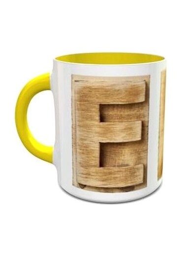 Alphabet E Design 246 Mug Yellow/Brown/White