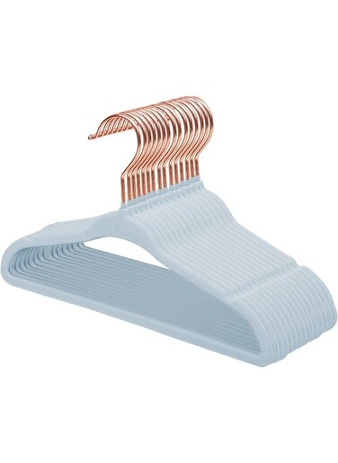 ManGotree 15 Pack Blue Baby Velvet Hangers with Rose Gold Hook, Infant and Toddler Hangers, 27.8cm No-Slip Children Hangers, Ultra Thin Space Saving, Sturdy Kids Clothes Hangers
