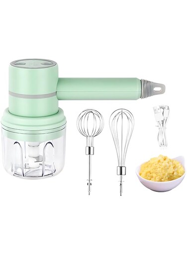 VAODO 3-in-1 Hand Mixer Electric, Portable Mini Electric Onion Chopper, with 2 Stainless Steel Egg Beater, for Kitchen Baking and Cooking