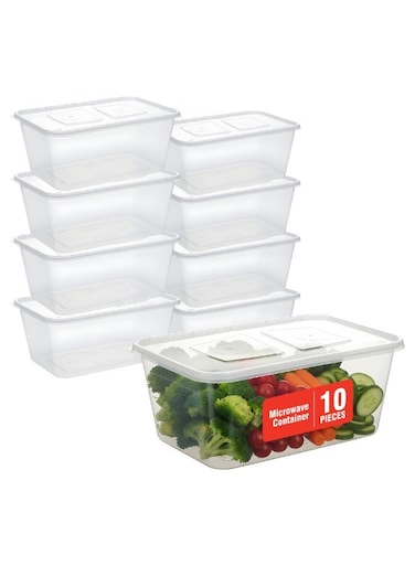 10Pcs Food Storage Box, Plastic Kitchen Storage Containers with Lids - Microwave, Freezer &amp; Dishwasher Safe - Ideal for Meal Prep &amp; Takeaway(17.5X12X7.5 CM)