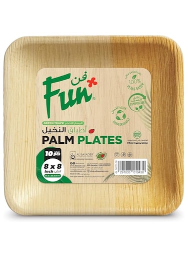 Fun&reg;Everyday Biodegradable Microwave Palm Leaf Organic &amp; Eco Friendly Square Plate 8 inch, Pack of 10