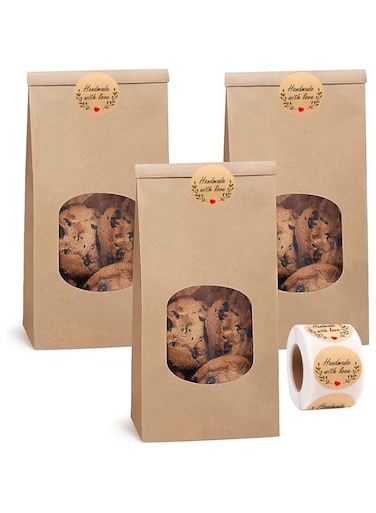 ELECDON Bakery Bags, Kraft Paper Bags Cookie Coffee Bags Gift Wrappers Holiday Party for Bakery Cookies Candies Dessert Chocolate Sandwich Lunch Bags, 20 Pcs, Brown Bag with Window Style