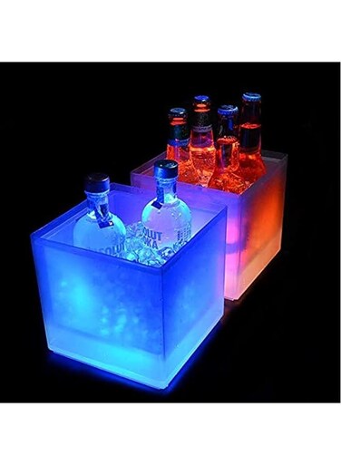 U-HOOME LED Ice Bucket 3.5L LED Square Cooler Bucket Double Layer Ice Tray For KTV Pub Party Bar Beer Champagne Wine Bucket (Colorful Changing)